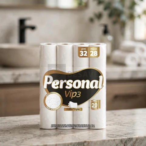 Personal Papel Higiênico Vip Folha Tripla, 32 Rolos De 20M