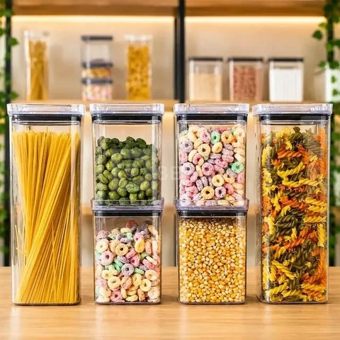 Kit 6 Potes Herméticos Quadrados (4 De 1l E 2 De 2,2l)