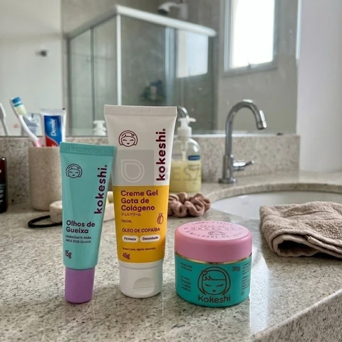 Kit Facial Kokeshi Completo 3 Passos Olhos de Gueixa, Pele de Porcelana e Gota de Colágeno