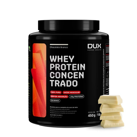 DUX HUMAN HEALTH Whey Protein Concentrado 450g Chocolate Branco – Versátil para Receitas e Shakes