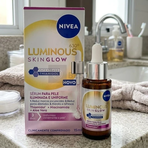 NIVEA LUMINOUS630 Skin Glow Sérum 15ml, Pele Uniforme, Glow Instantâneo, Reduz Manchas e Poros, Hidrata, Cuidado Facial Diário
