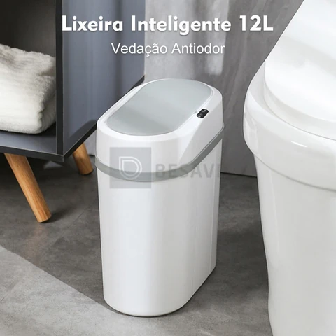 Lixeira Automática 12 Litros Com Sensor Infravermelho Tampa Para Cozinha Banheiro Escritório Quarto