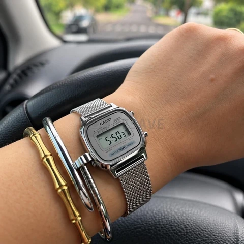 Relógio Casio Feminino Vintage Prata Original La-670wem-7df