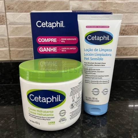 Kit Cetaphil Loção Hidratante 473ml + Loção de Limpeza 100ml - Hidratação 48h Corporal e Facial para Pele Sensível, Normal a Seca