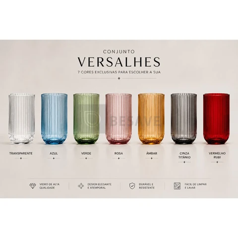 Jogo com 6 Copos De Vidro 460ml Versalhes Canelado