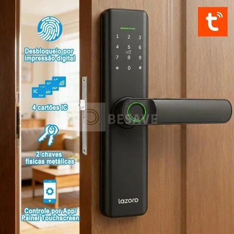 Fechadura Eletronica Digital Com Biometria, Senha, Cartão Ic E Tuya App Bluetooth LAZORO LAM-525B