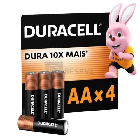 Duracell Pilha Alcalina AA – Pack com 4 Unidades – Dura até 10x Mais – Ideal para Controles Remotos, Brinquedos e Lanternas