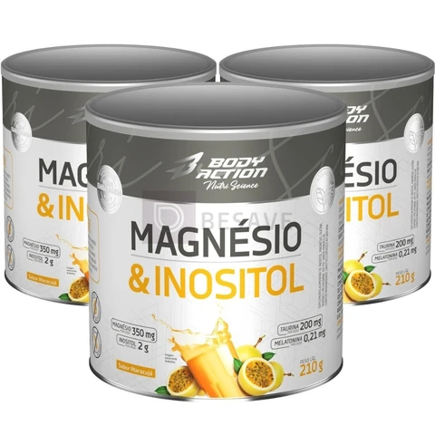 Kit 3x Magnésio e Inositol Taurina Melatonina 210g Bodyaction