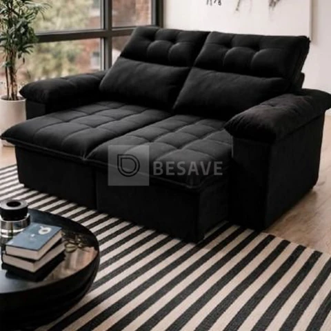 Sofá Retrátil Reclinável Verona 1,80m Preto Molas No Assento - King House