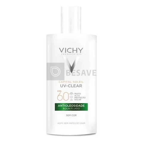 Protetor Solar Facial Sem Cor Antioleosidade Toque Seco FPS 60 Reduz Acne e Poros Acabamento Invisível Com Niacinamida Ácido Salicílico Capital Soleil UV-Clear Vichy 40g