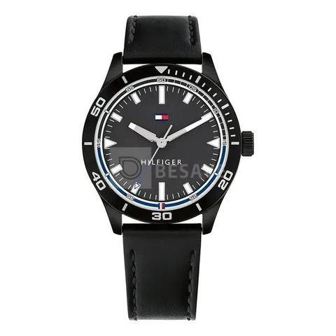 Relógio Masculino de Couro de Quartzo Preto Tommy Hilfiger