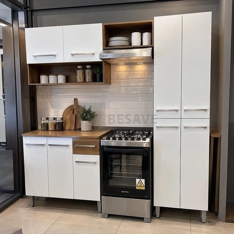 Armário De Cozinha Compacta Modulada Madesa Emilly Pop Com Armário E Balcão Rp Cor Rustic/Branco GREM229002