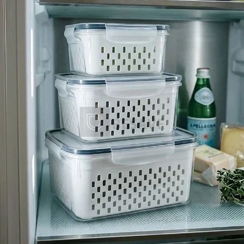 Kit 3 Organizadores Geladeira Alimentos Vegetais Com Tampas