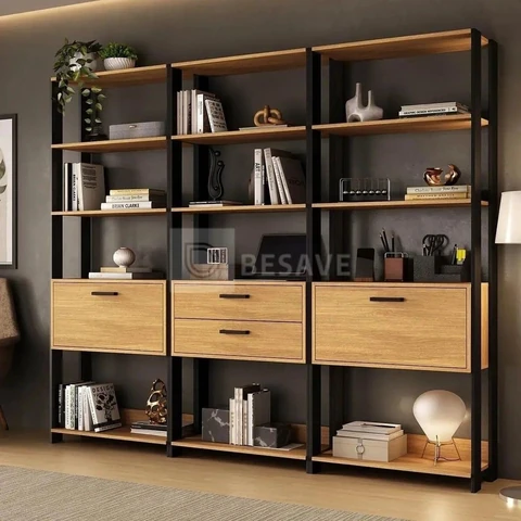 Estante de Escritório Modulada 2 Portas 2 Gavetas 219cm Texas Multimóveis MP6060