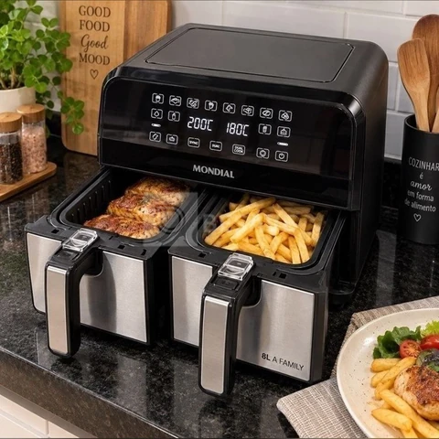 Fritadeira Air Fryer Dual Duplo Cesto 8L Mondial 2200W - AFD-01-BI