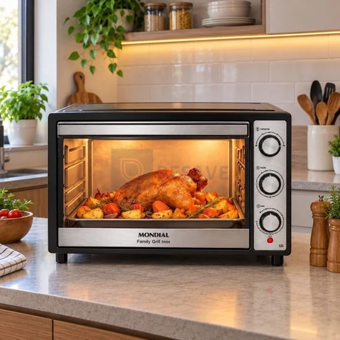 Forno Elétrico De Bancada Mondial Preto E Inox 52l Preto