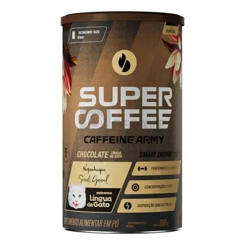 Cafeína Caffeine Army SuperCoffee - Lingua de Gato em pó sabor Chocolate ao leite x 380mL