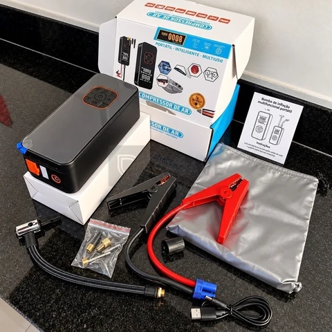 Bomba Elétrica Portátil Digital Para Encher Pneu De Carro Moto Bicicleta Inflador Automotivo Cor Preto