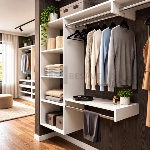 Closet Arara Aberto Com Cabideiro Suspenso De Parede Branco