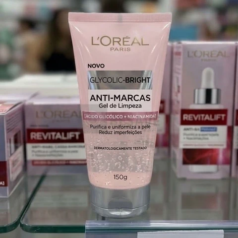 L’Oréal Paris Glycolic-Bright Gel de Limpeza Anti-Marcas com Ácido Glicólico e Niacinamida, para Todos os Tipos de Pele, 150 ml