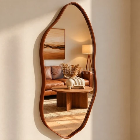 Espelho Decorativo Orgânico 60x40 Moldura Em Couro We Mirror Caramelo