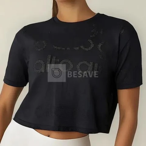 Camiseta Cropped Feminina Mesh Alto Giro Preta