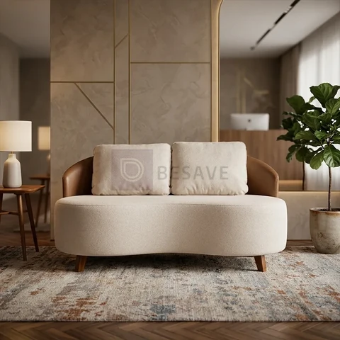 Sofá Organico Studio Recepção Berlim Boucle E Couro Ecológic