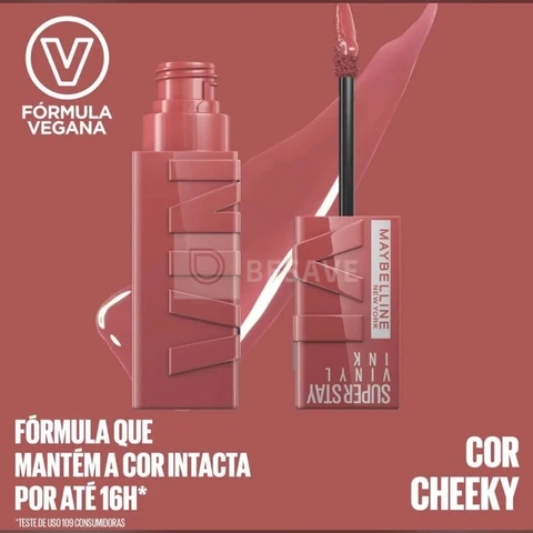 Batom Líquido, Longa Duração, Acabamento Vinil Espelhado e Efeito Gloss, Brilho Instantâneo, Conforto para os Lábios, Fórmula Vegana, Cor Cheeky, SuperStay Vinyl Ink Maybelline NY 4,2ml