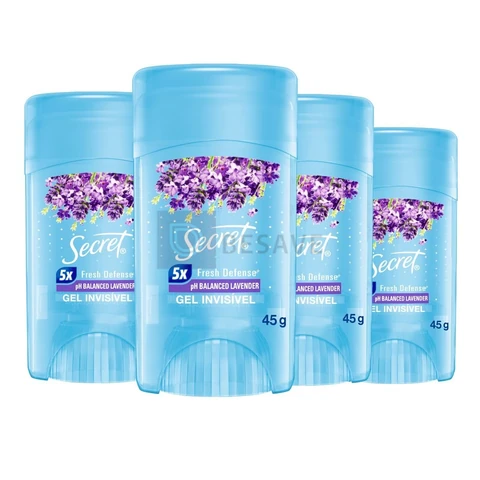 Secret Kit Desodorante em Gel Invisível Antitranspirante Lavanda com 4 Unidades 45g