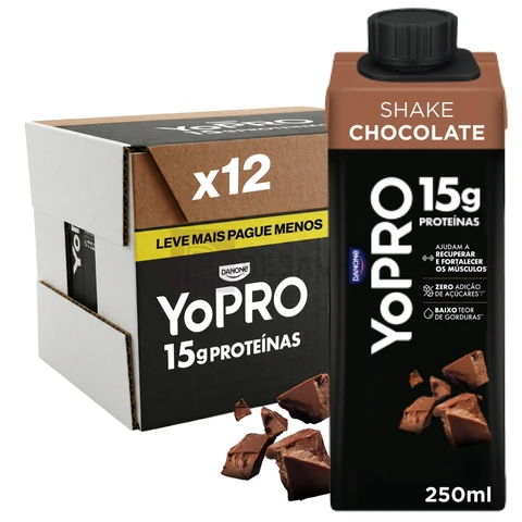 YoPRO Bebida Láctea UHT Chocolate Líquida Caixinha 250ml - 15g de Proteínas - Sem Lactose - Pack com 12 Unidades