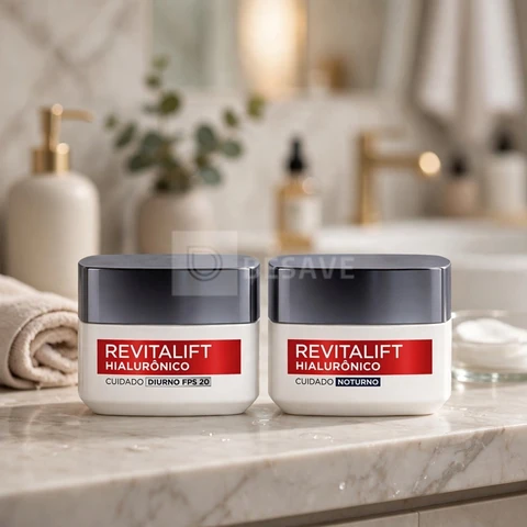Kit Hidratante Facial L'Oréal Paris Revitalift Hialurônico Diurno FPS 20 + Noturno, Tratamento Antirrugas e Preenchedor com Ácido Hialurônico Puro, 49g