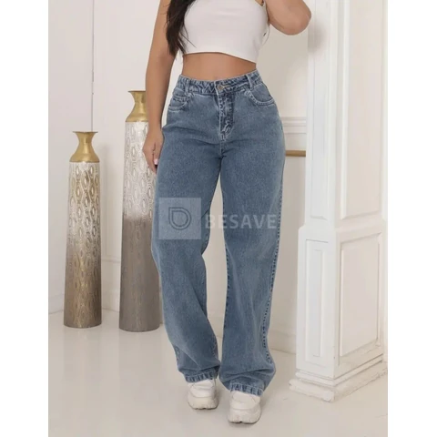 Calça Jeans Wide Leg Feminina Cintura Alta Sem Lycra Stillge