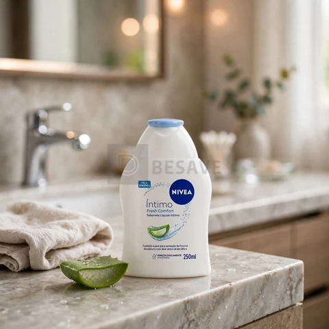 NIVEA Sabonete Líquido Íntimo Fresh Comfort 250ml, Limpeza Suave, Mantém pH Natural, Aloe Vera, Cuidado Refrescante, Uso Diário