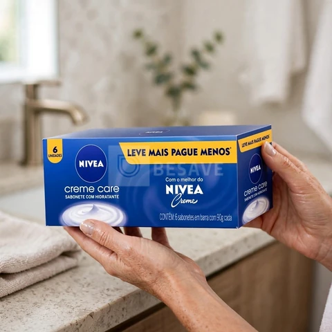 NIVEA Sabonete em Barra Creme Care Promo 6 un. 90g - Limpa e deixa a pele macia mesmo após o banho, com glicerina, fragrância NIVEA Creme e o exclusivo ingrediente Eucerit