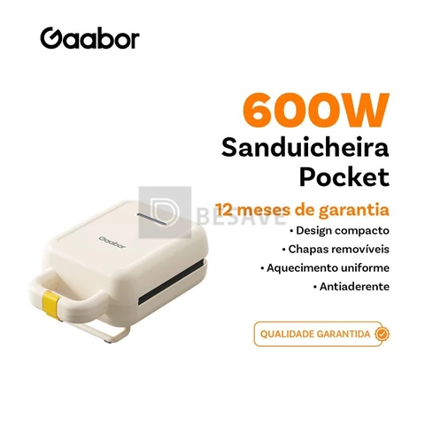 Gaabor Sanduicheira Elétrica Assadeira Removível Antiaderente Portátil de dupla face Lanche Rápido SM60M-WH01A