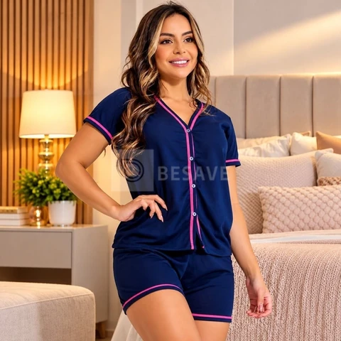 Pijama Feminino Americano Botões Para Amamentação Baby Doll