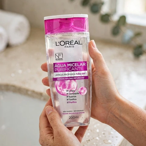 L'Oréal Paris, Água Micelar Solução de Limpeza 5 em 1 Limpa, Demaquila, Purifica, Suaviza e Reequilibra, Cuidado Diário Multifuncional para Todos os Tipos de Peles 200ml