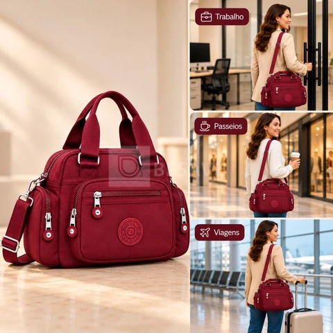 Bolsa Feminina Nylon Impermeável Multi Bolsos Transversal