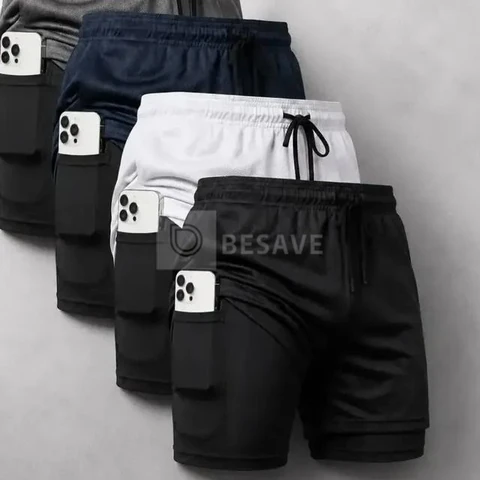 Kit 4 Shorts 2 Em 1 Dryfit Masculino Corrida Academia Treino