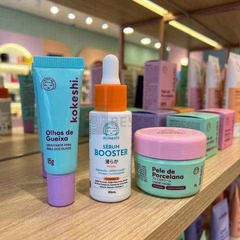 Kit Renovadores Pele De Porcelana Gueixa Sérum Vit C Kokeshi Com Óleo e farinha de arroz Ácido hialurônico Vitamina C Óleo de rosa mosqueta Chá verde e sálvia
