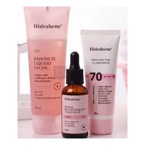 Kit Hidrabene Linha Clareadora Sabonete Serum E Protetor 70