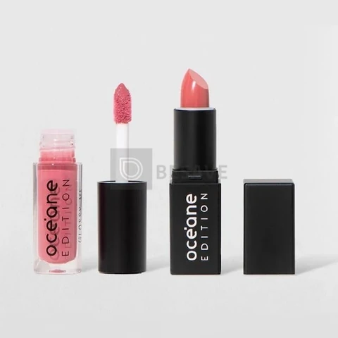 Kit Mini Batom Nude + Mini Brilho Labial Rosa Océane Edition
