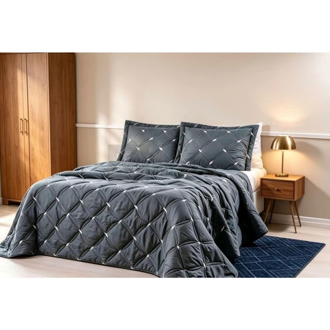 Cobre Leito Dupla Face Casal/Queen 3 Peças Micro Percal Macio Luxo – Colcha Reversível Premium + Porta Travesseiros