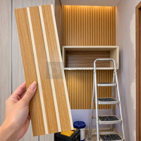 Kit Até 100 Placas Ripada Decorativo Adesivo Painel Mdf Alta Qualidade Premium 45x11cm
