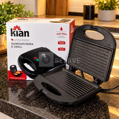 Sanduicheira Grill 2 Em 1 Kian Preta Elétrica 750w Cor Preto,Seu Mixto Quente Ultra Rápido, e Outros Petiscos