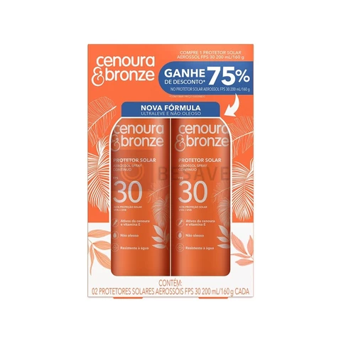 Kit Cenoura & Bronze Protetor Solar Aerossol Spray FPS30 200ml - 2 unidades