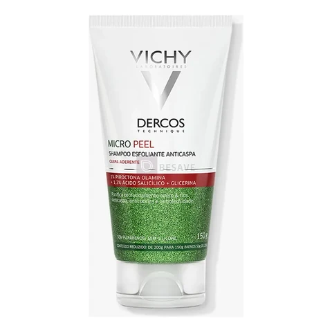 Shampoo Anticaspa Esfoliante Limpeza Profunda Ação Calmante com Ácido Salicílico e Piroctona Olamina Dercos Micro Peel Vichy, 150ml