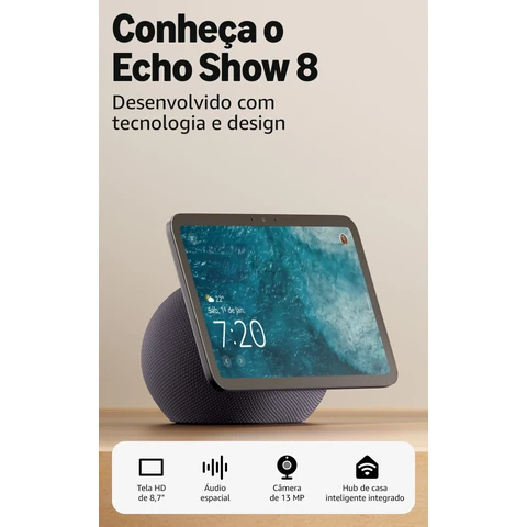 Amazon Echo Show 8 (Geração mais recente) - Com novo design, tela vibrante HD de 8,7", áudio espacial e Alexa, Cor Grafite, com Acesso Antecipado à Alexa+