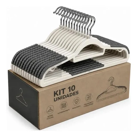 Cabides Adulto Antideslizante Para Roupas Kit 10 Unidades Cor Cinza