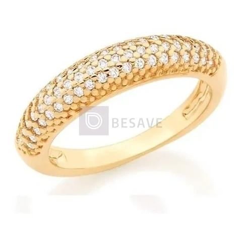 Anel Aparador Cravejado Com Zircônias Banhado A Ouro 18k